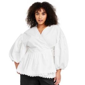 Kika Vargas x Target Wrap Top 1X White Plus Scallop Edge Balloon Sleeves NWT